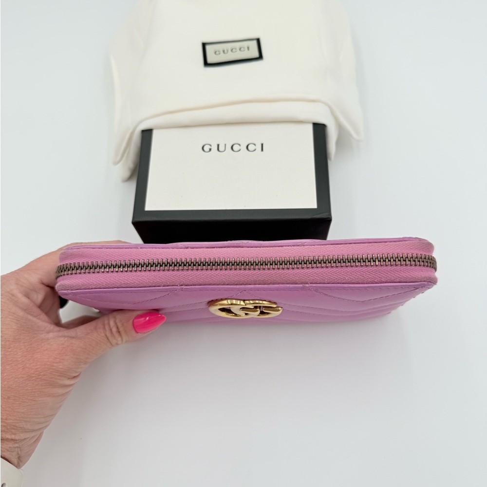 Gucci Pink Marmont Chevron Wallet with Gold Logo - Picture 3 of 10